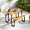 Costway Patio Picnic Table Bench Set with Acacia Wood Tabletop Benchtop Built-in Footrests